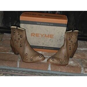 Reyme Handmade Leather Ankle Boots Womens 10 Brown Floral Embroidered Western